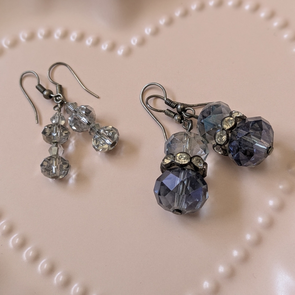 2 Pairs Of Crystal Bead Dangle Earrings